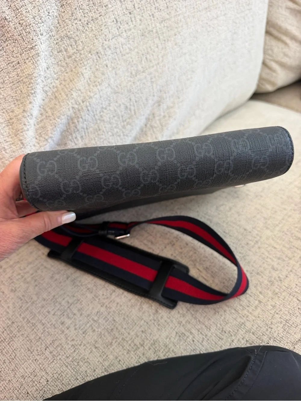 Gucci Black GG Supreme Messenger with Red & Navy Web Strap